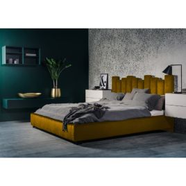 Glexton Plush Velvet Fabric Bed, Mustard Colour - 5 Sizes