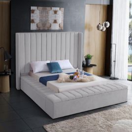 Kensington Plush Velvet Fabric Bed, Silver Colour - 5 Sizes