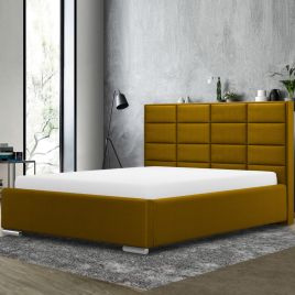 Tuanso Plush Velvet Fabric Bed, Mustard Colour - 5 Sizes