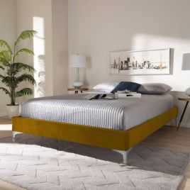 Americo Plush Velvet Fabric Bed, Mustard Colour - 5 Sizes