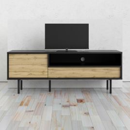 Belfast TV Unit Stand with Door and Drawer - Black with Oak