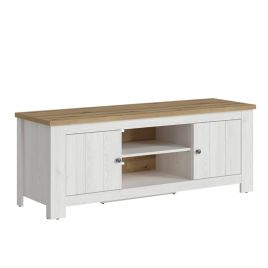2 Door TV Unit with Open Shelf - White and Oak