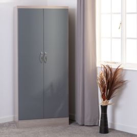 Wardrobe - NEWBIGGIN 2 Door Wardrobe Grey Gloss with Light Oak 78cm