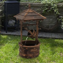 Rustic Wooden Barrel Well Garden Fountain With Pump