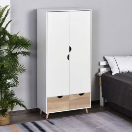 Wardrobe - FEAST 2 Door Wardrobe White and Brown 80cm