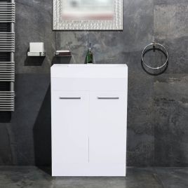 Compact Design Bathroom Vanity Unit Two Doors With Ceramic Sink - White