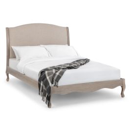 Camille Limed Oak Frame Linen Fabric Bed - Super Kingsize
