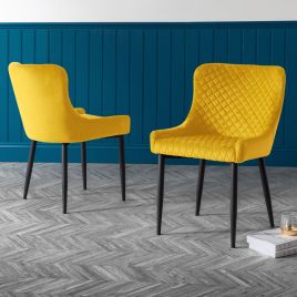 Luxe Upholstered Black Legs Dining Chair - Mustard Velvet