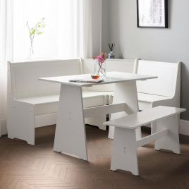 Newport Stylish Corner Dining Set With Storage Bench - Surf White