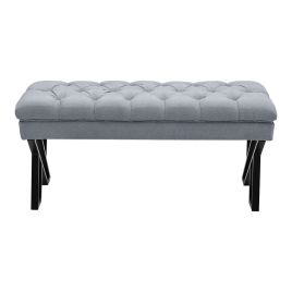 Stylish and Versatile Mid Century Metal Grey Upholstered Bench 43.5x104x46cm