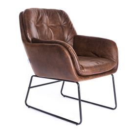 Brown Contemporary Metal-Legged Tufted Leisure Armchair