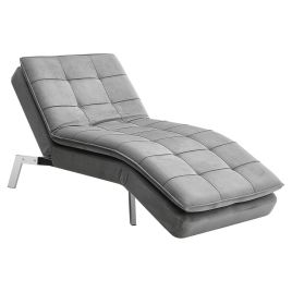 Chaise Lounge Grey Velvet Upholstered With Metal Legs
