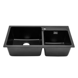Undermount Double Bowl Quartz Kitchen Sink Black