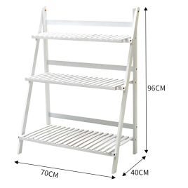 3-Tier Foldable Plant Stand Wooden Ladder Shelf White