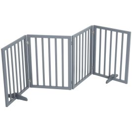 Gray Tall Freestanding Pet Gate with Z-Shaped Folding Configuration