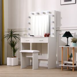 Hollywood Dressing Table Set with Large Lighted Mirror
