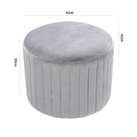 Round Velvet Stool Chair Dressing Table Ottoman Grey