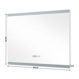 Large Rectangular Frameless Anti-Fog LED Vanity Mirror With Clock