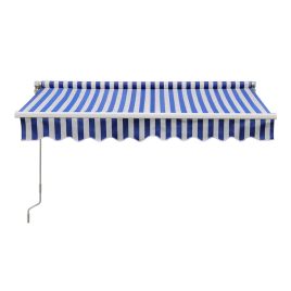 Blue and White Retractable Patio Awning
