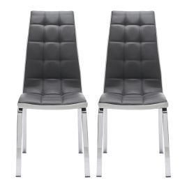 Grey Grid Dining Chair with Polished Chrome Legs