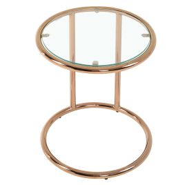 Glossy Metallic Base Side Table with Clear Glass Top
