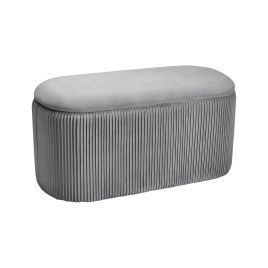 78cm Wide Oval Velvet Storage Bench Vertical Stripes Footstool