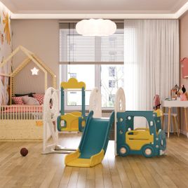 Blue 3-In-1 Kids Toddler Swing And Slide Set Climber Playset