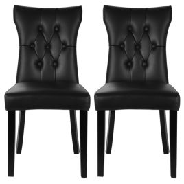 Pair of Ebony Leather High-Back Dining Chairs