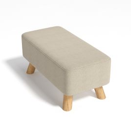 Black 22 Inch Rectangular Banquette Footstool With Natural Wooden Legs