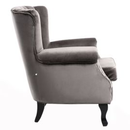 Vintage Grey Velvet Wing Back Armchair with Studs