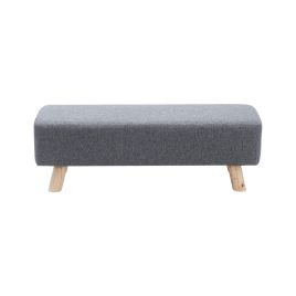 Grey 81cm Wide Rectangular Linen Ottoman Footstool Wooden Legs
