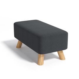 Beige 22 Inch Rectangular Banquette Footstool With Natural Wooden Legs