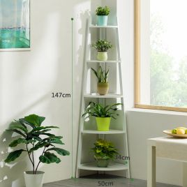 5-Tier Modern Corner White Freestanding Ladder Shelf for Plant Display