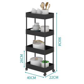 Black 4-Tier Shelf Trolley Cart Storage Rack