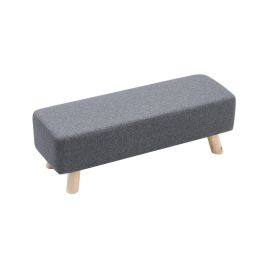 Dark Grey 81cm Wide Rectangular Linen Ottoman Footstool Wooden Legs