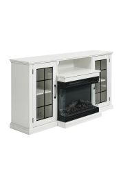 150cm TV Stand Enclosed Glass Storage with Electric Fireplace