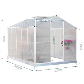 Aluminium Hobby Greenhouse with Base and Window Opening 190x313x195cm