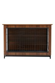 Brown Wooden Wire Dog Crate with Secure Latch Closures