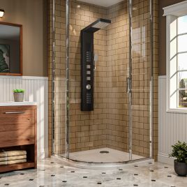 135cm H Bathroom Black Shower Tower Panel With 2 Large Body Jets & Hand Shower