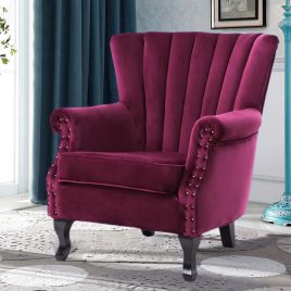 Vintage Red Velvet Wing Back Armchair with Studs
