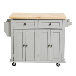 Rolling Wooden Kitchen Island Cart with Storage Cabinet