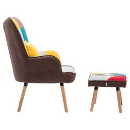 Wingback Armchair Set: Upholstered with Footrest and Cushion