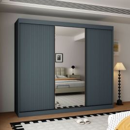 VIENNA 3 Door Mirrored Sliding Wardrobe Dark Grey - 250cm