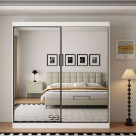 ELITE 2 Door Full Mirrored Sliding Wardrobe White - 200cm