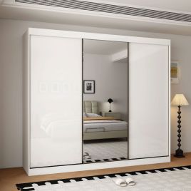 OCEANIC 3 Door Mirrored Sliding Wardrobe Gloss White - 250cm