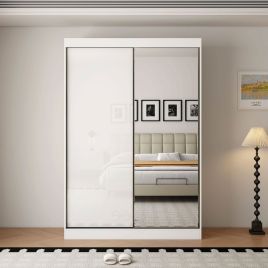 OCEANIC 2 Door Mirrored Sliding Wardrobe Gloss White - 150cm