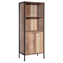 Hoxton Black Metal Frame Bookcase With 2 Doors and Open Shelf - Wood Effect