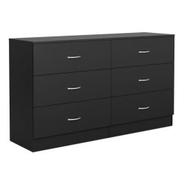 ARVELLO Black Chest of Drawers - Extra Large-sized, 6 Drawers, Double