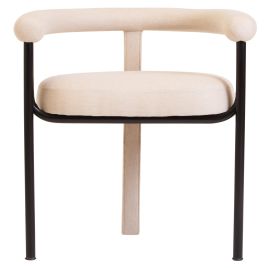 RENSHARA Linen Dining Chair with Metal Frame - Black and Cream
