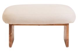 RALVENNA Linen Footstool with Wood Base - Cream